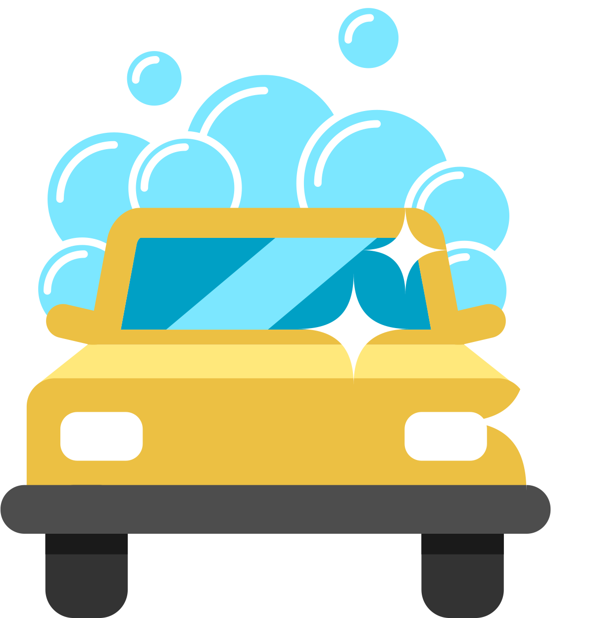 Yellow Car Soap Bubbles Clean Wash Illustration PNG
