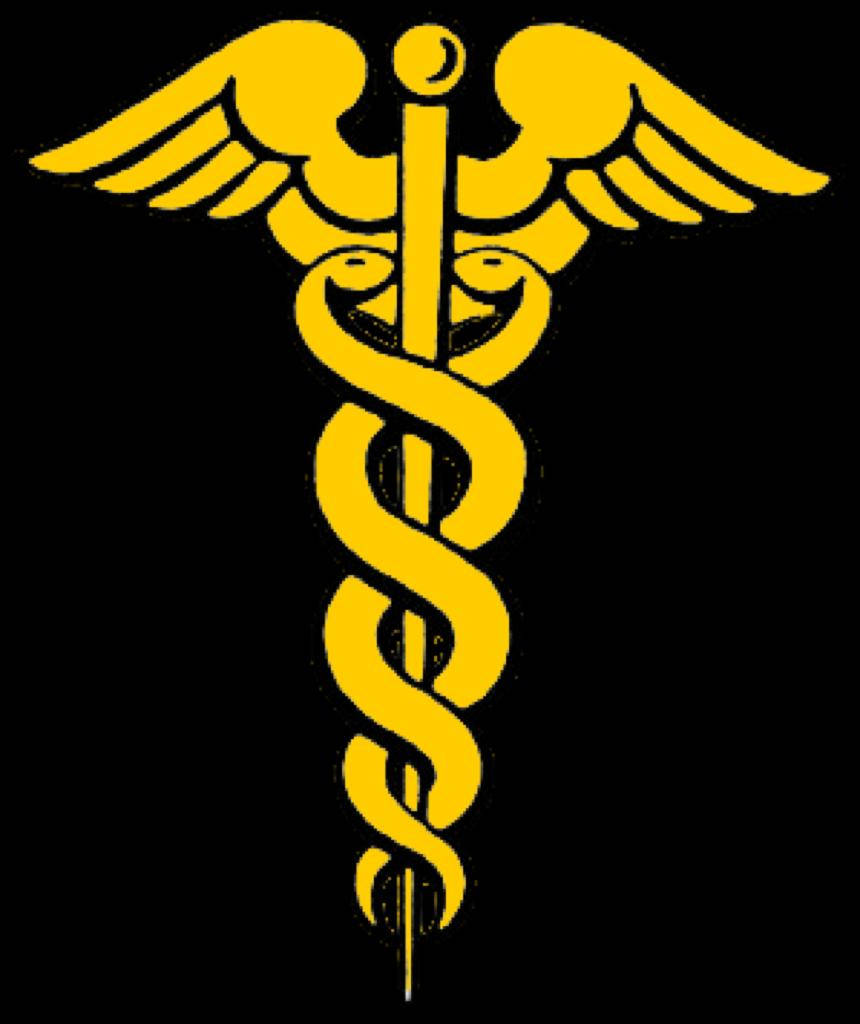 Yellow Cauduceus Medical Symbol