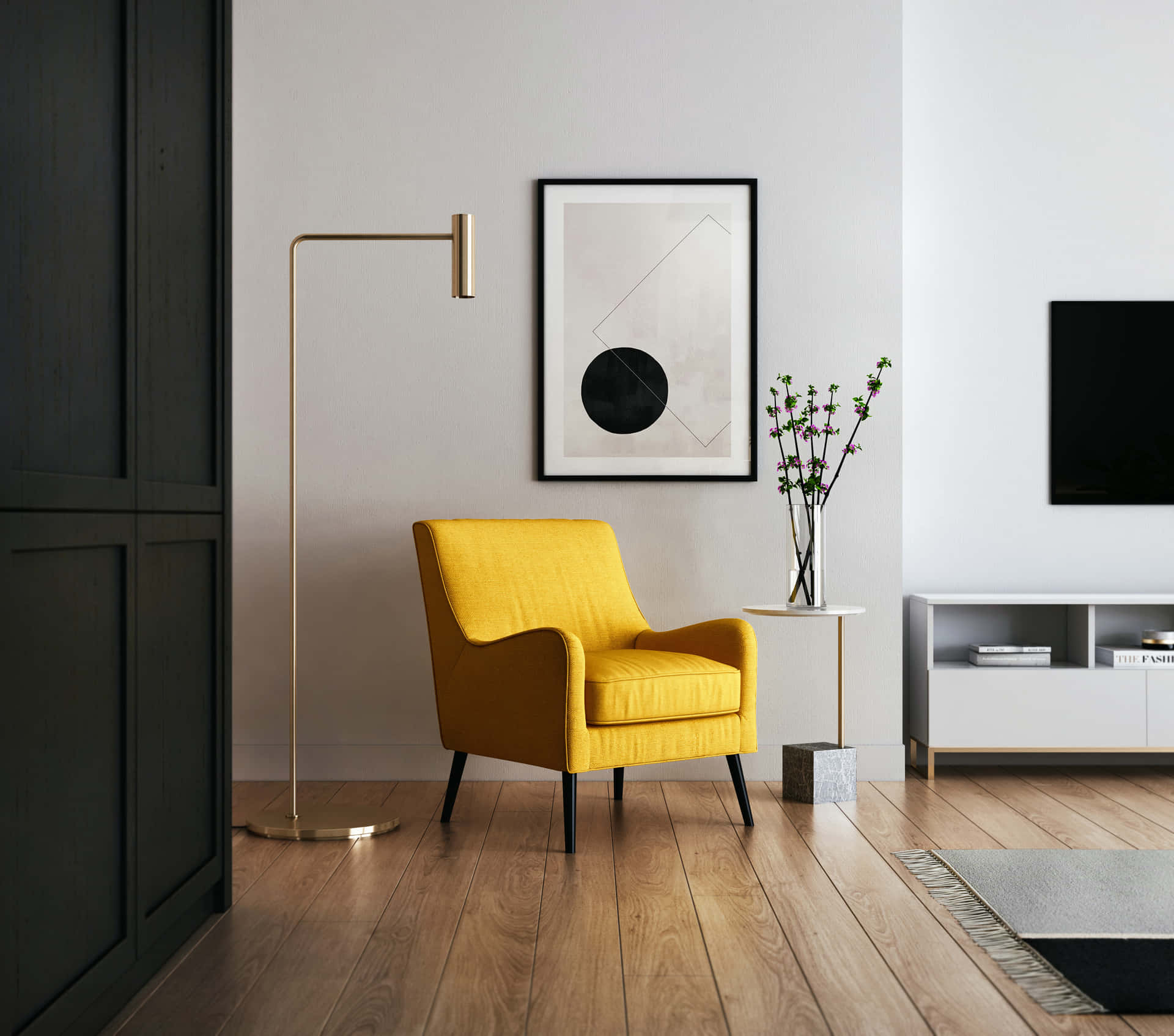Yellow Chair For Modern Interior Wallpaper