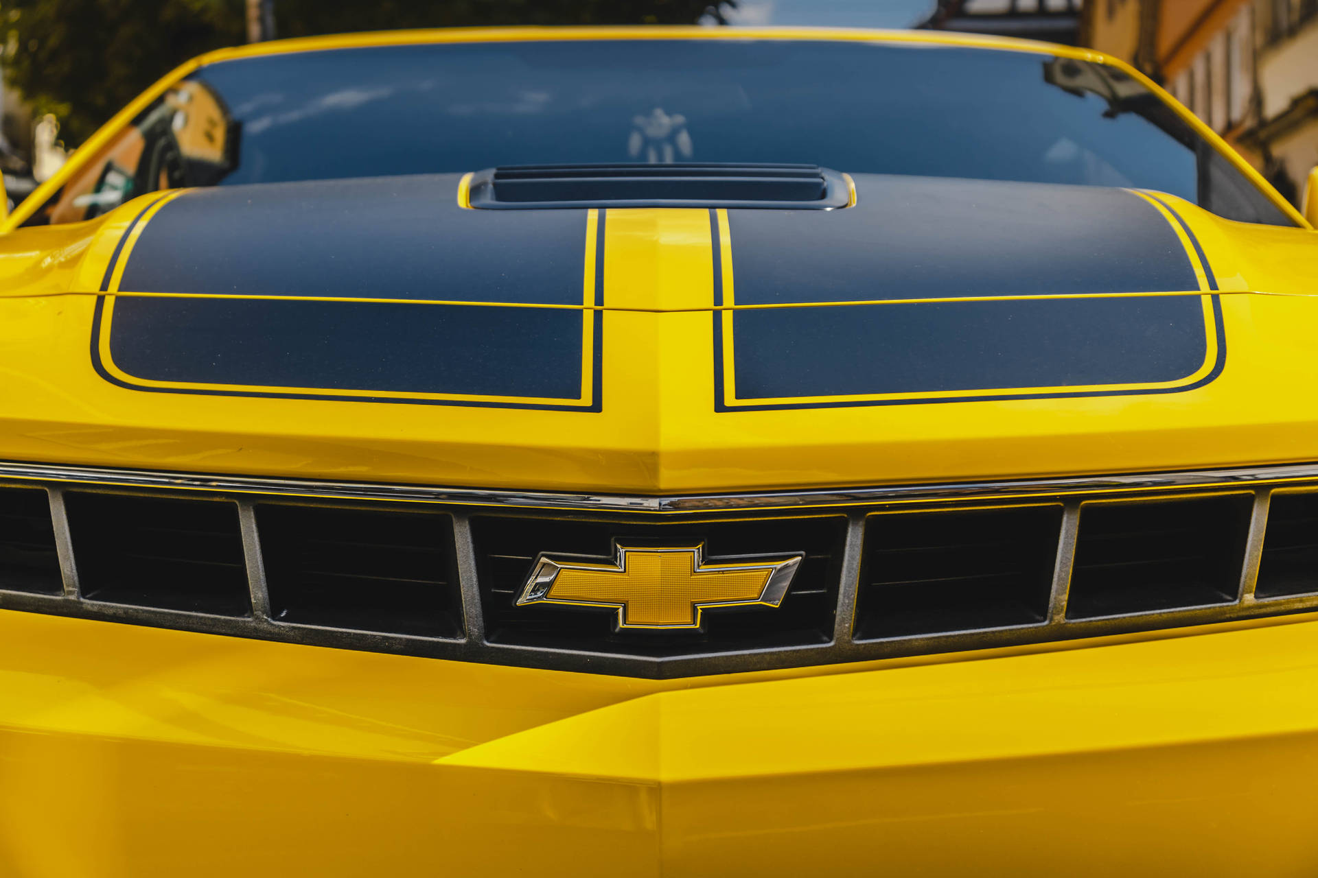 Yellow Chevrolet Car Hood Wallpaper