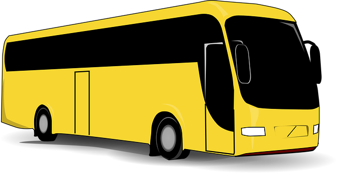 Yellow Coach Bus Vector Illustration PNG