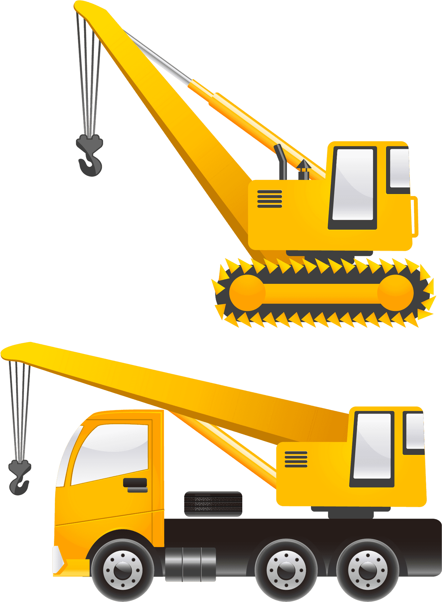 Yellow Construction Cranes Illustration PNG