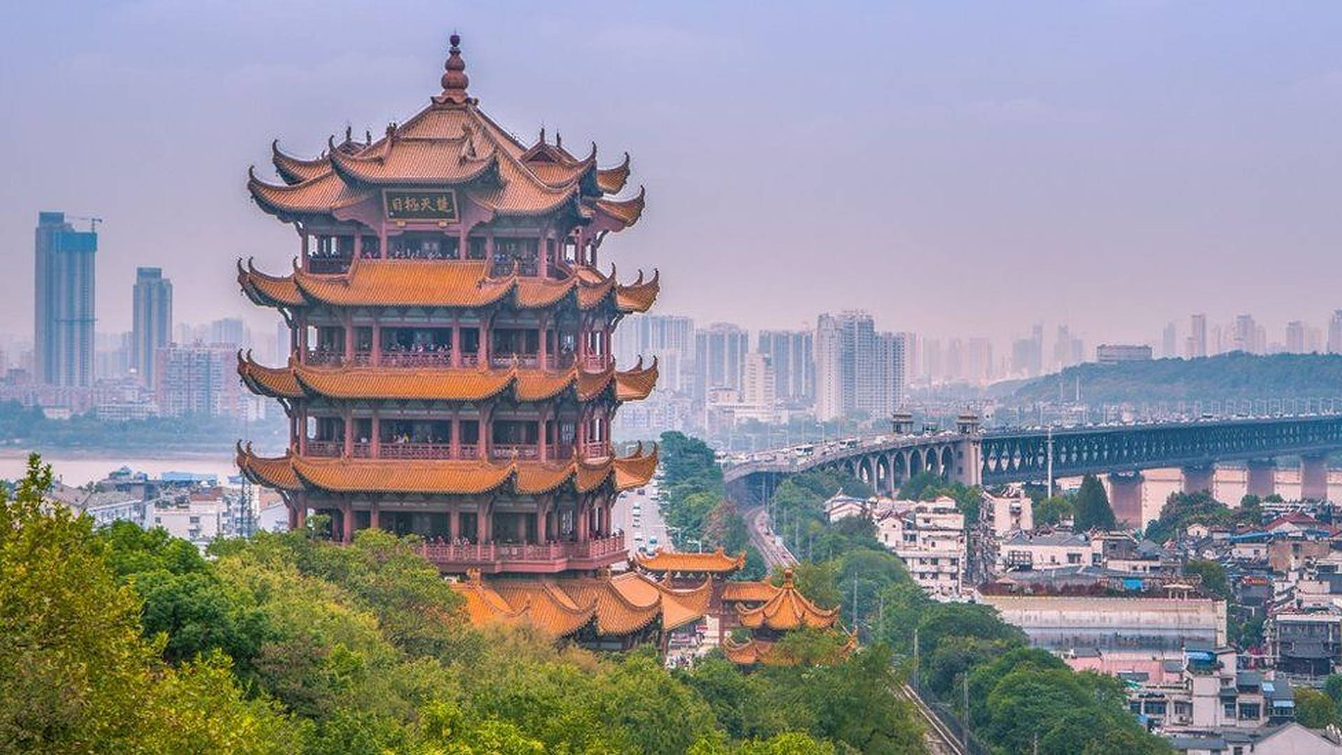 Città Cina Di Wuhan Della Torre Della Gru Gialla Sfondo