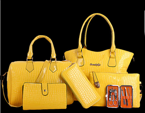 Yellow Crocodile Pattern Ladies Bag Collection PNG