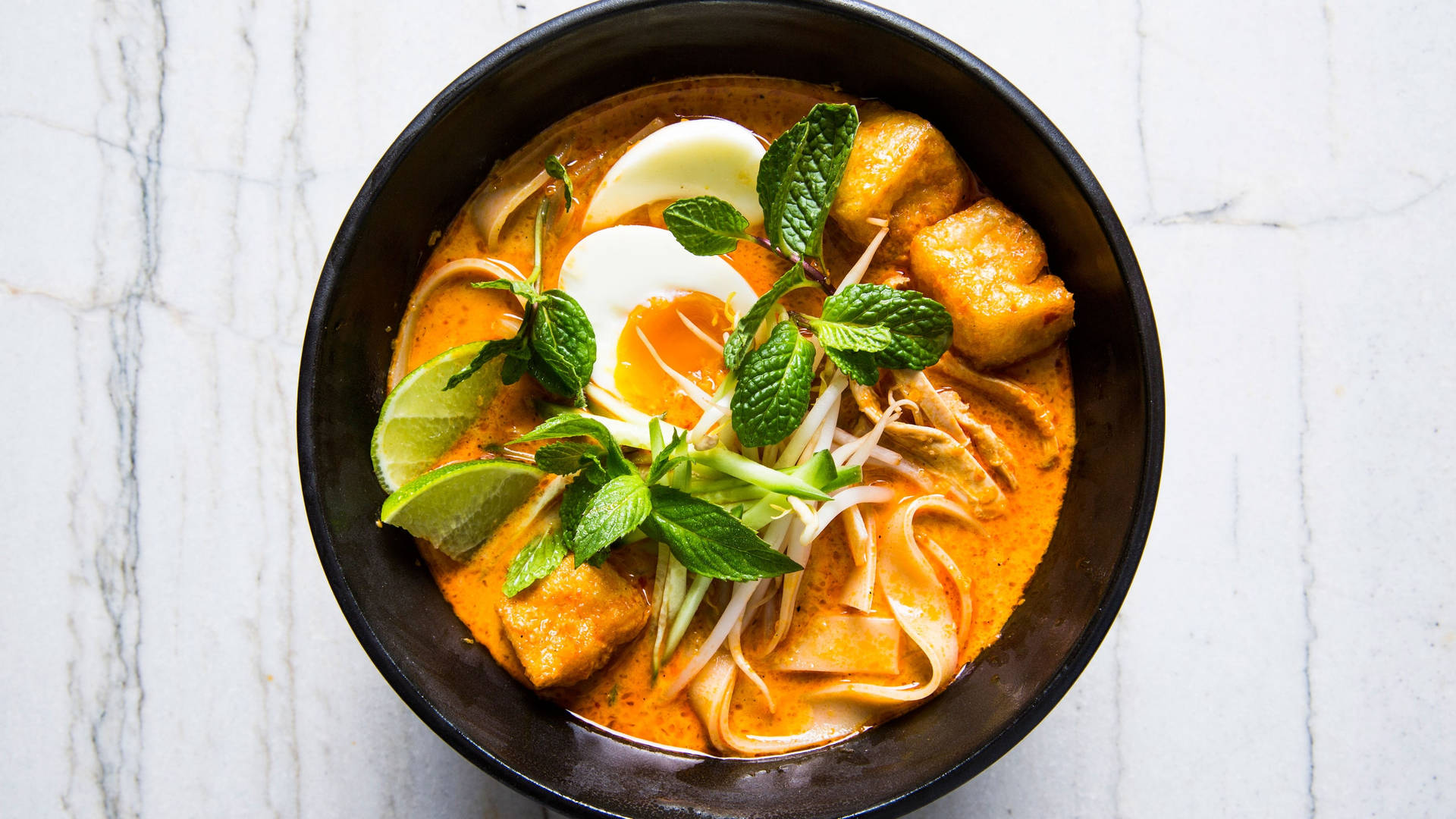Yellow Curry With Mint Leaves And Boiled Egg Wallpaper