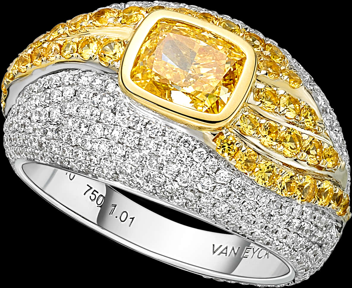 Yellow Diamond Engagement Ring Luxury Jewelry PNG