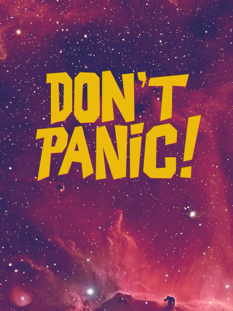 Yellow Don’t Panic! Starry Background Wallpaper