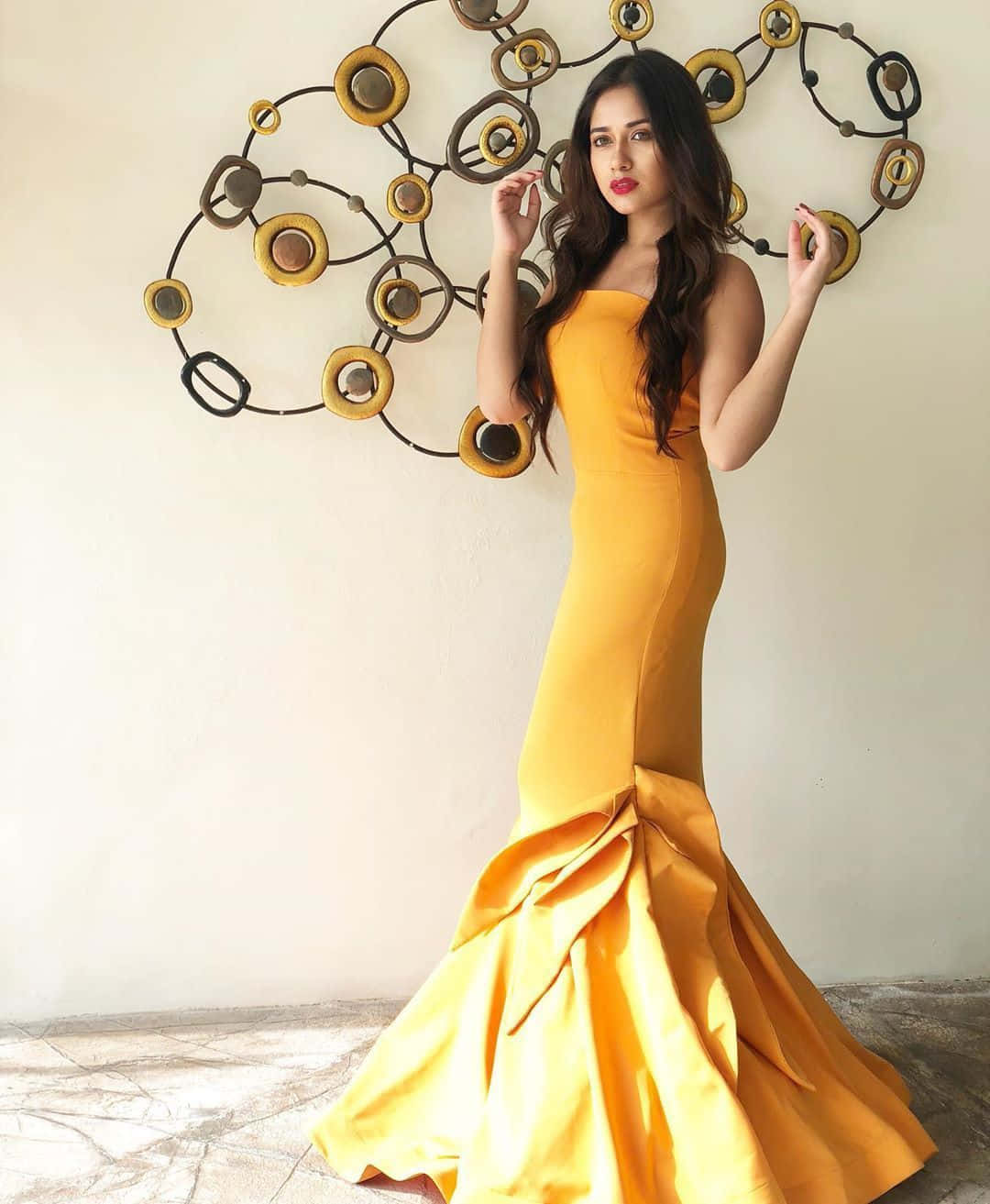 Elegant Woman in Yellow Dress Wallpaper