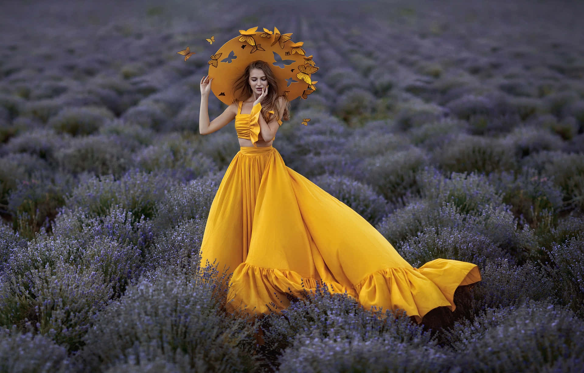 Captivating Lady in Sun-kissed Yellow Dress Wallpaper