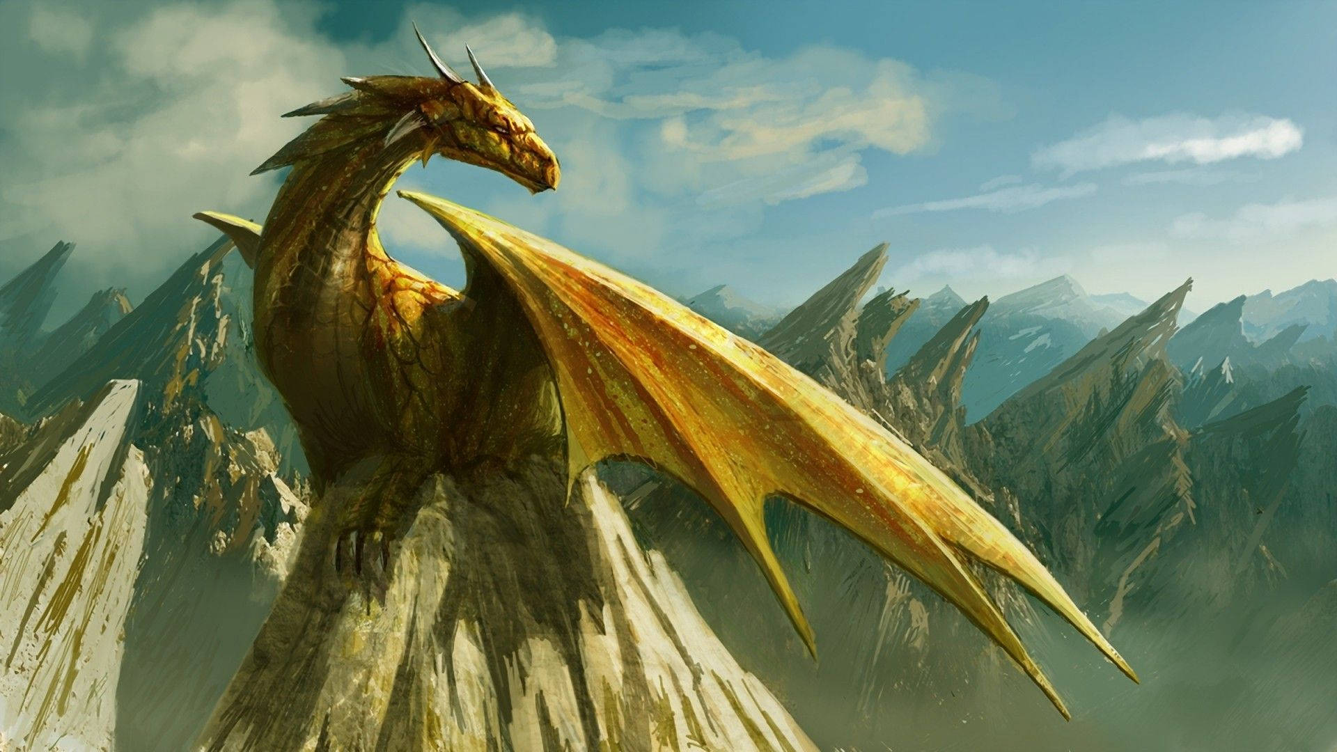 Yellow Earth Dragon On Mountains