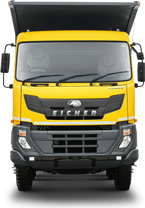 Yellow Eicher Truck Front View PNG