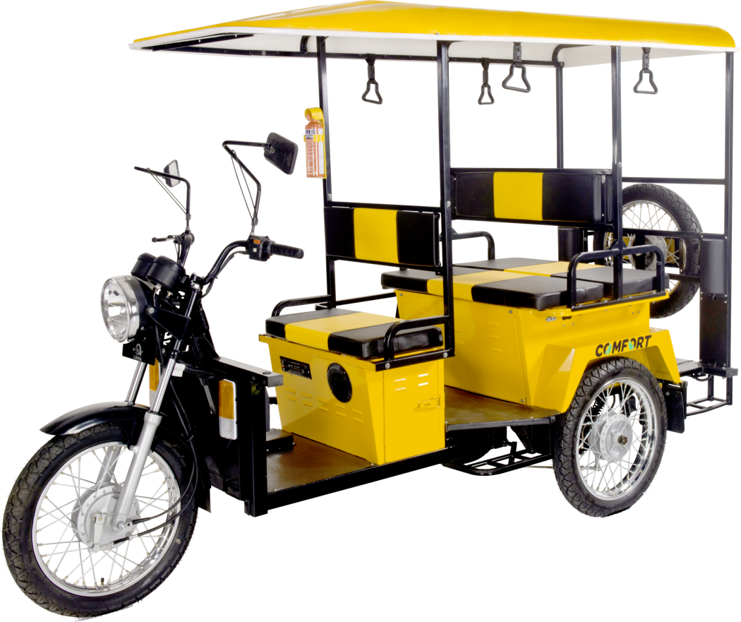 Yellow Electric Rickshaw Side View PNG