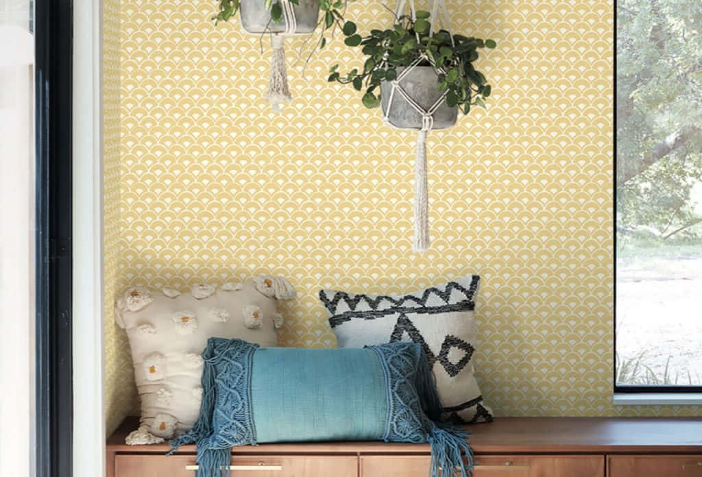Yellow Fan Pattern Home Wallpaper
