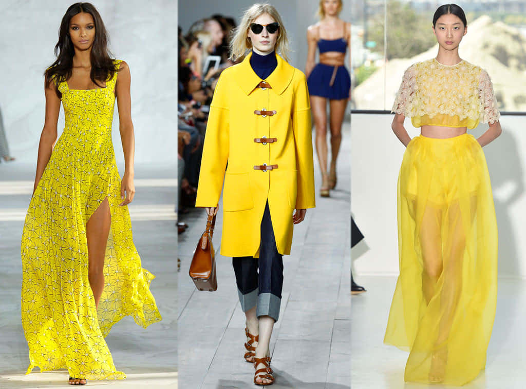 Caption: Stylish Woman Wearing a Vibrant Yellow Dress Wallpaper