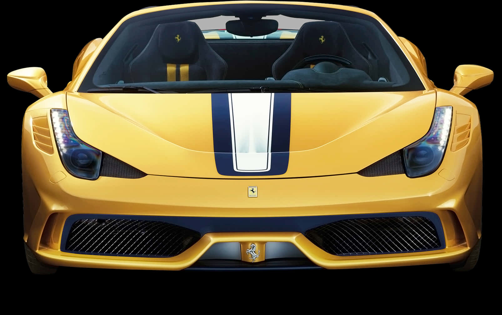 Yellow Ferrari Sports Carwith Blue Stripe PNG