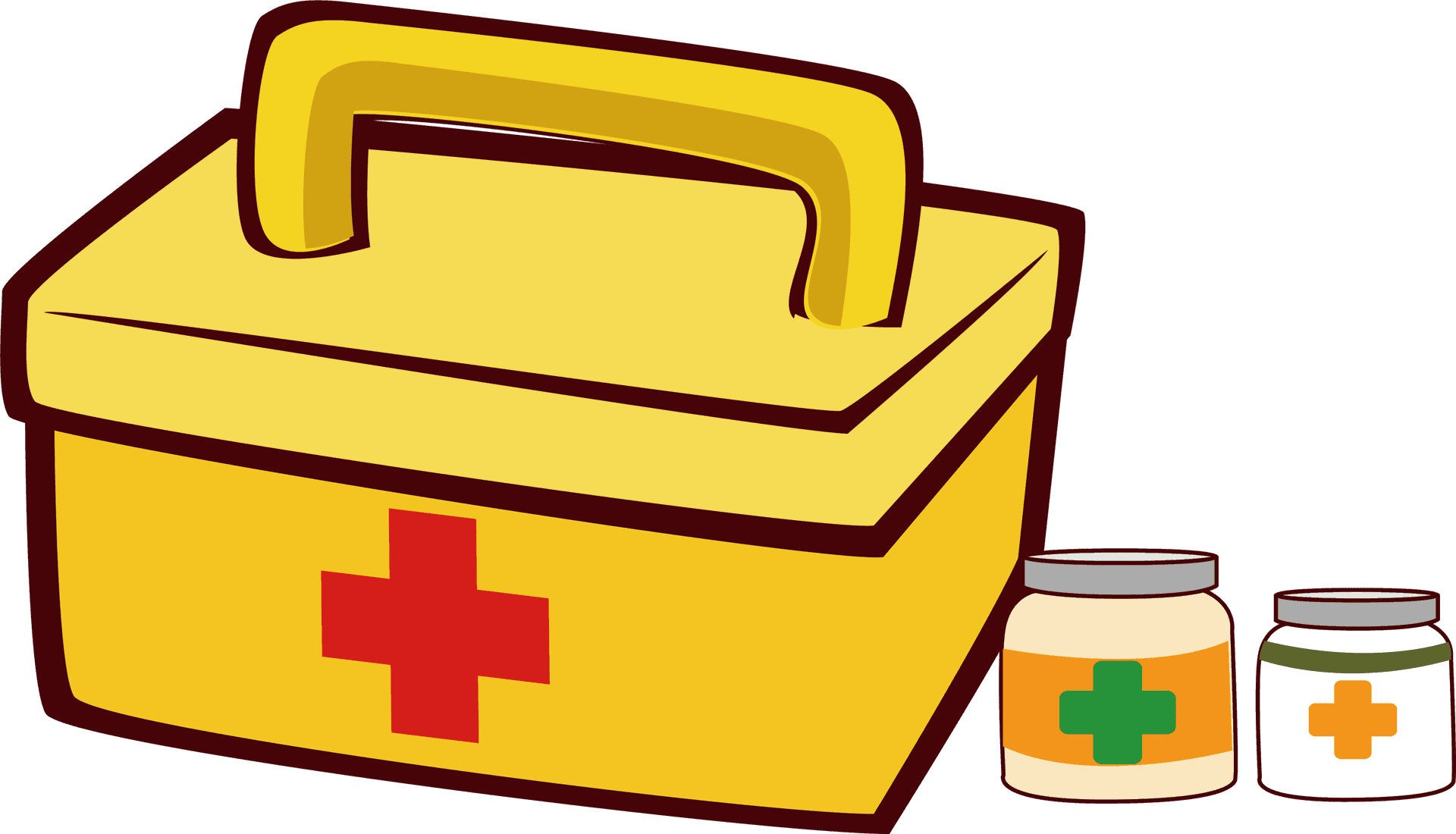 Yellow First Aid Kitand Medicine Jars PNG