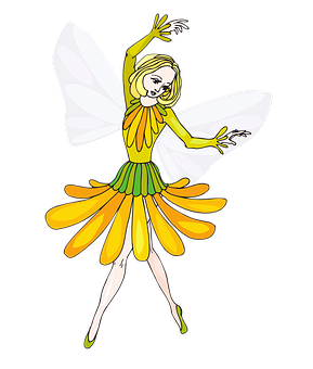 Yellow Flower Fairy Illustration PNG