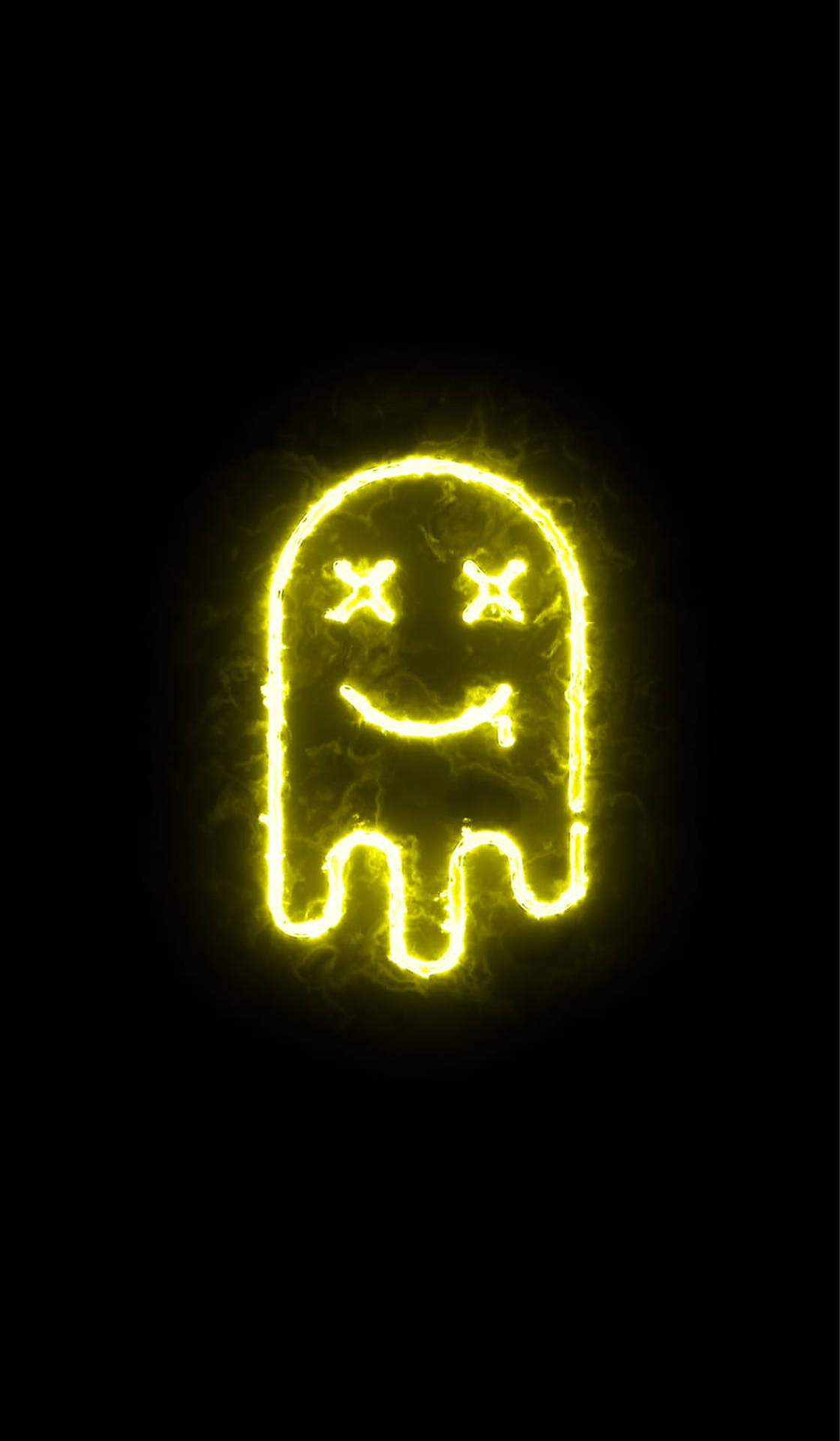 Glowing Yellow Ghost LED Light Against a Dark Background Wallpaper
