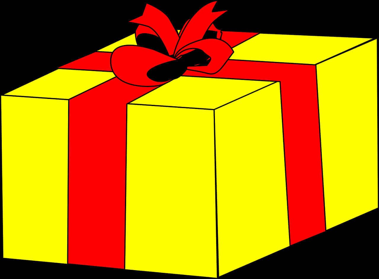 Yellow Gift Box Red Ribbon PNG