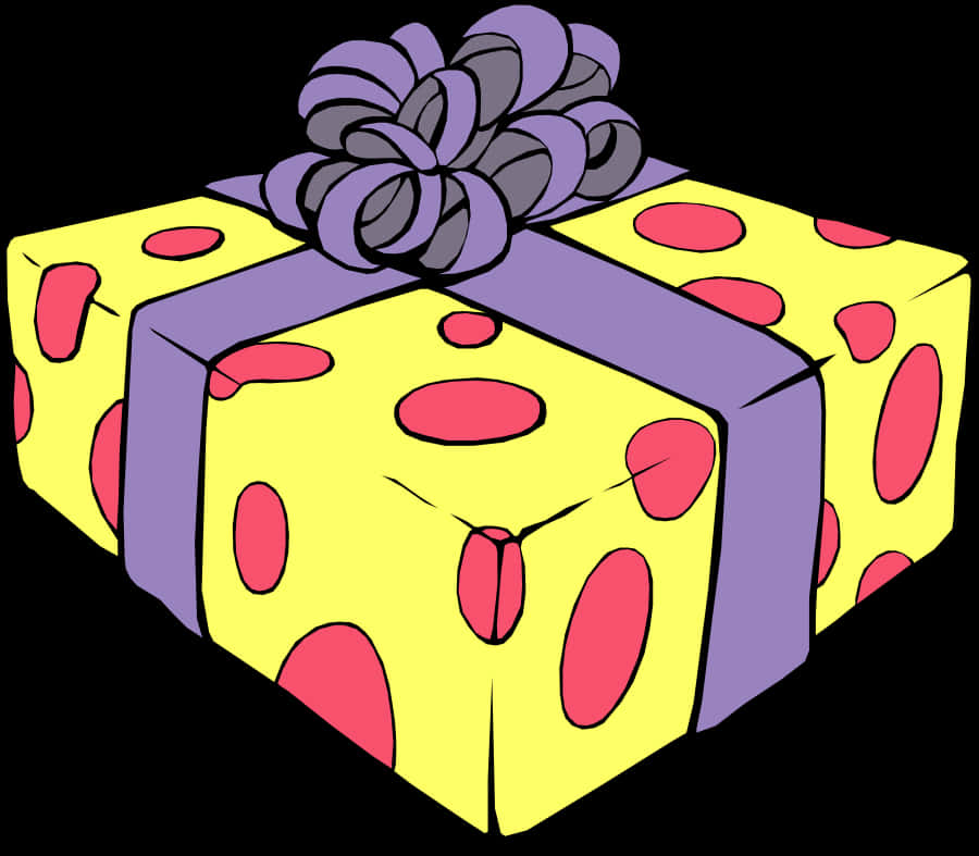 Yellow Gift Box With Purple Ribbon PNG