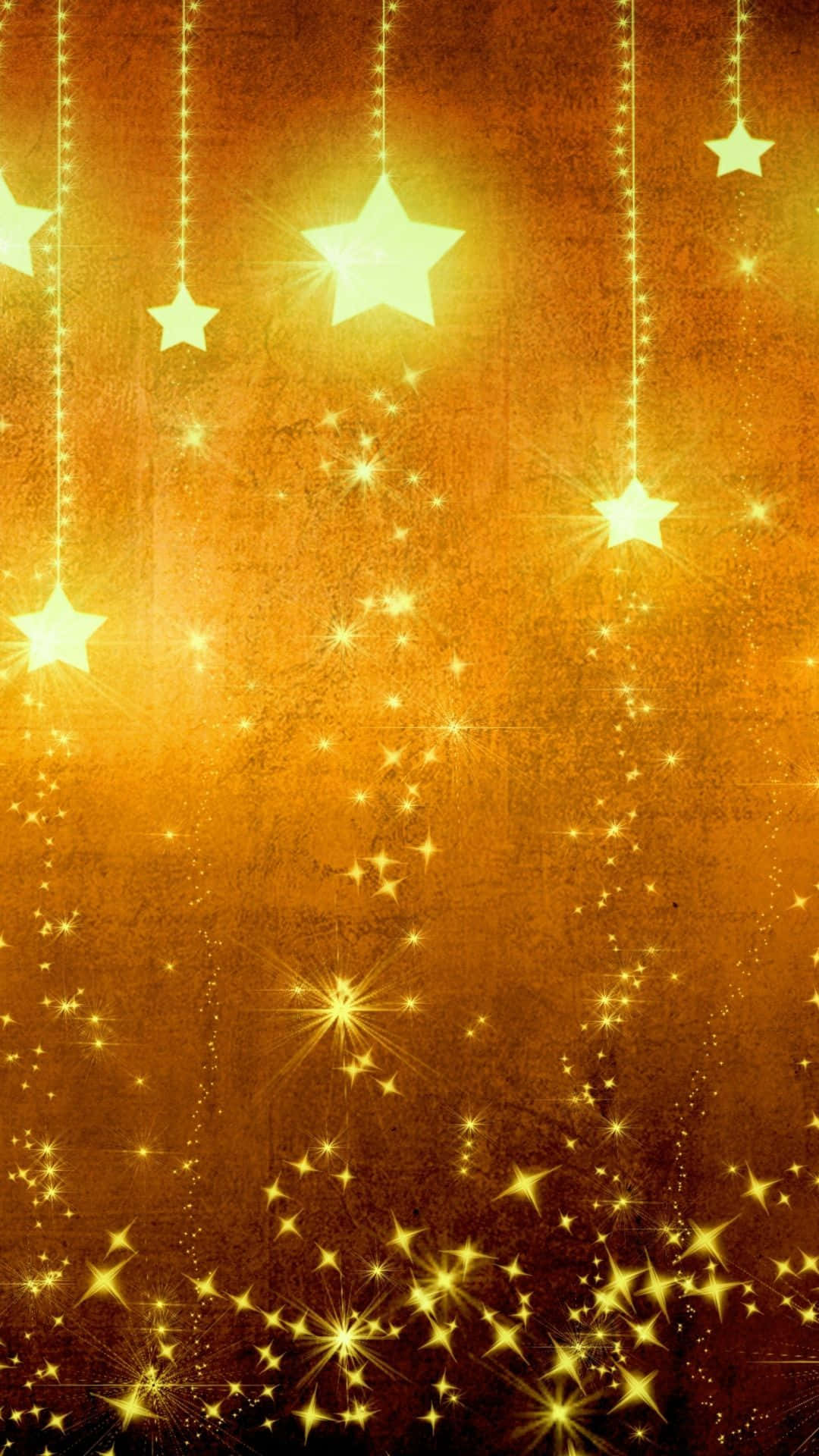 A Golden Starry Sky With Stars Hanging From It Wallpaper