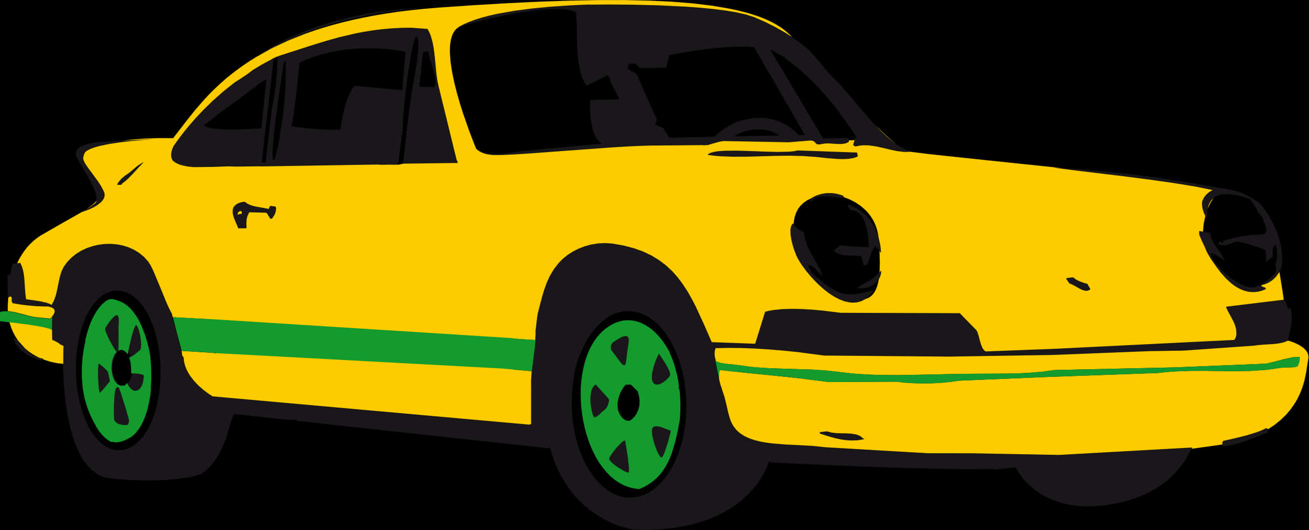 Yellow Green Striped Car Vector PNG