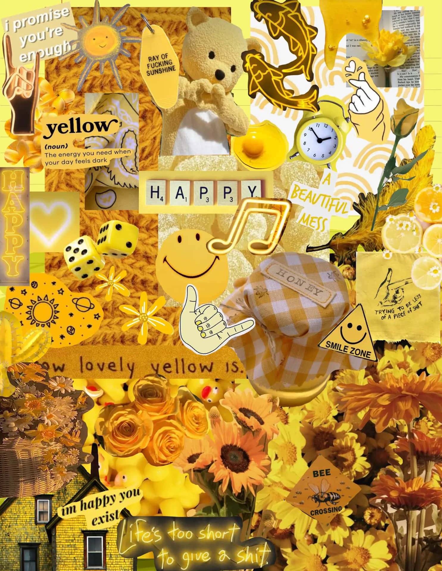 Yellow Happiness Collage Aesthetic.jpg Wallpaper