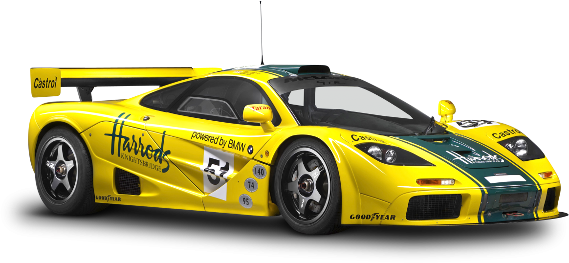 Yellow Harrod's Sponsored Racing Car PNG