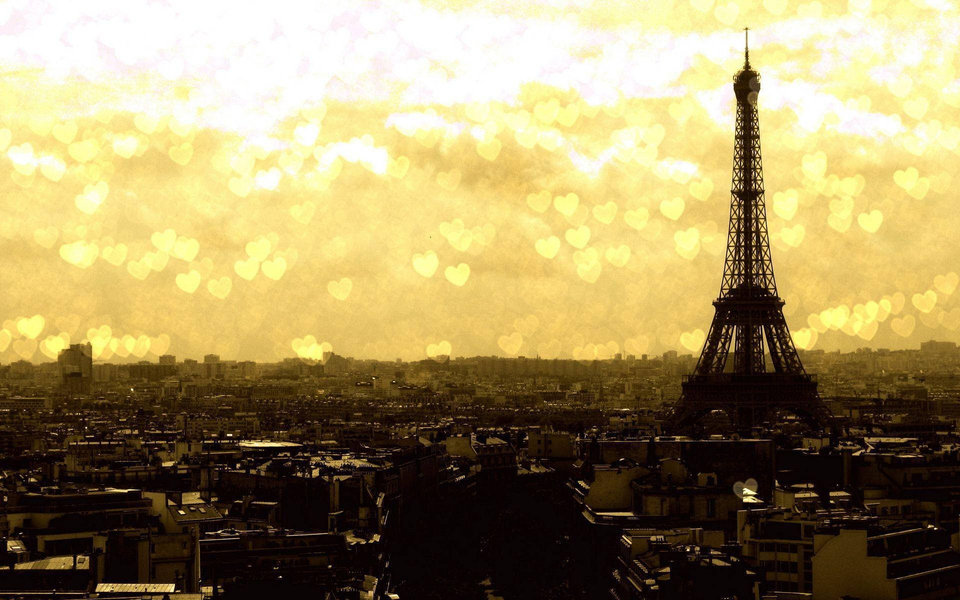Gul Hjerter Eiffel Tower henge Kaniner Wallpaper