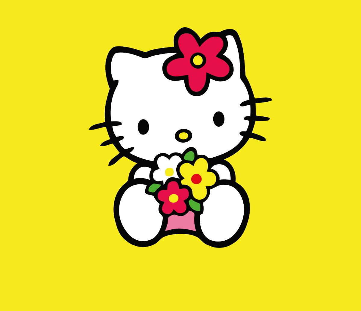 Yellow Hello Kitty PFP With Flowers Wallpaper