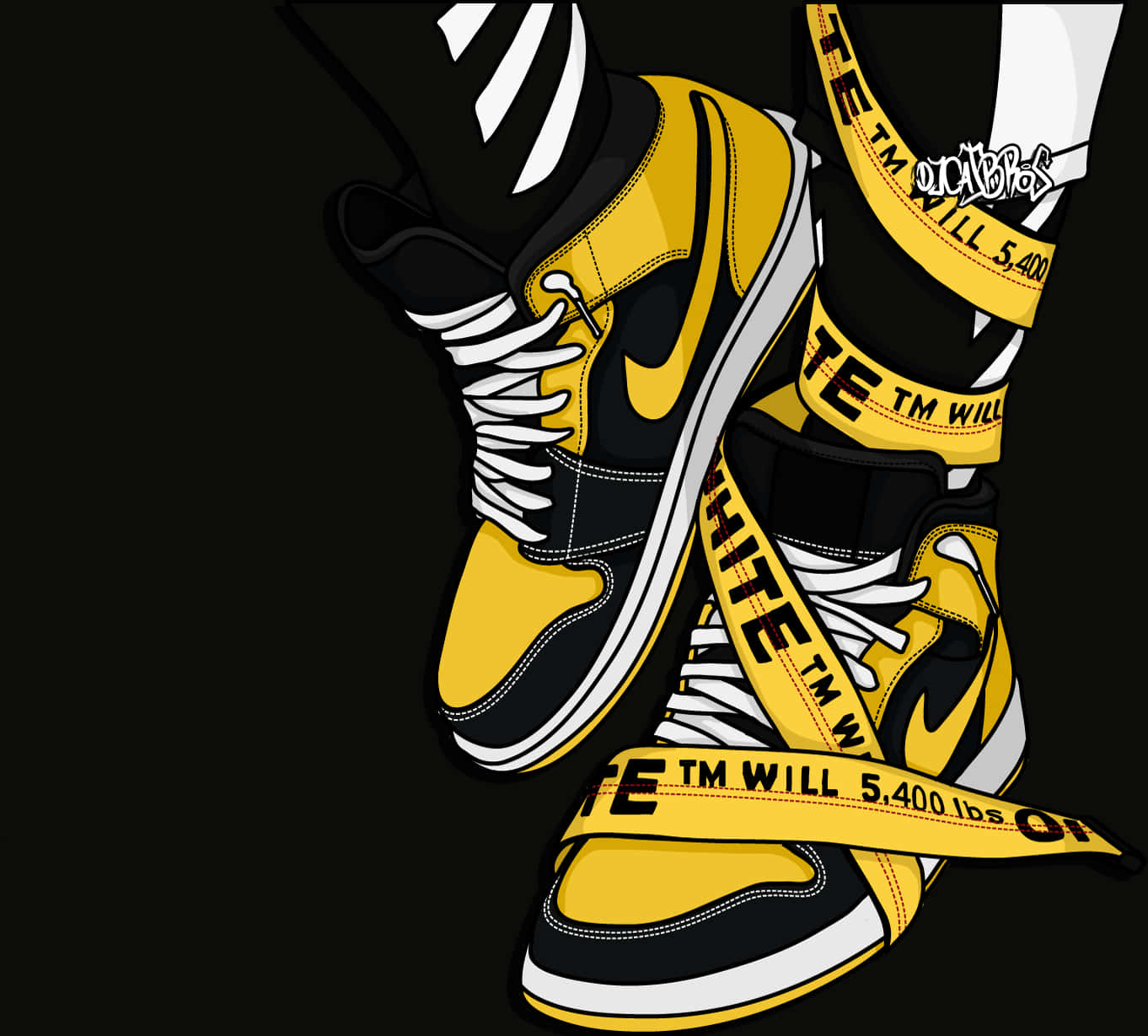 A Pair Of Sneakers With Yellow Tape On Them Wallpaper