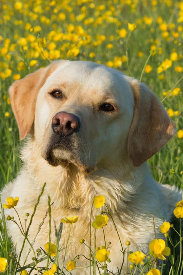 Adorable Yellow Labrador Enjoying the Outdoors Wallpaper