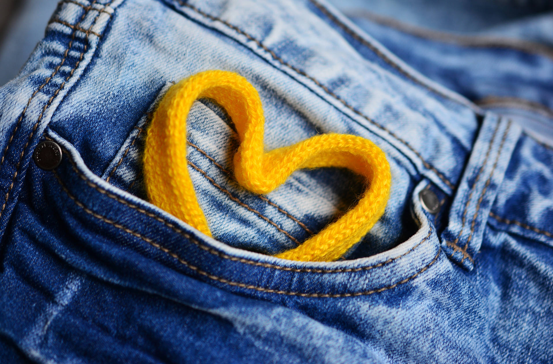 Yellow Lace Heart In Jeans