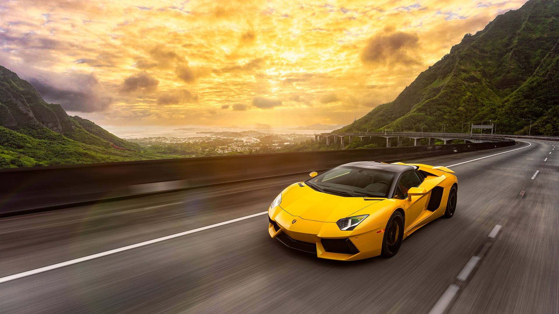 Yellow Lamborghini Aventador In Motion Wallpaper