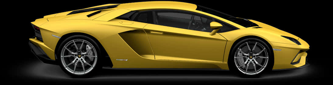 Yellow Lamborghini Aventador Side View PNG