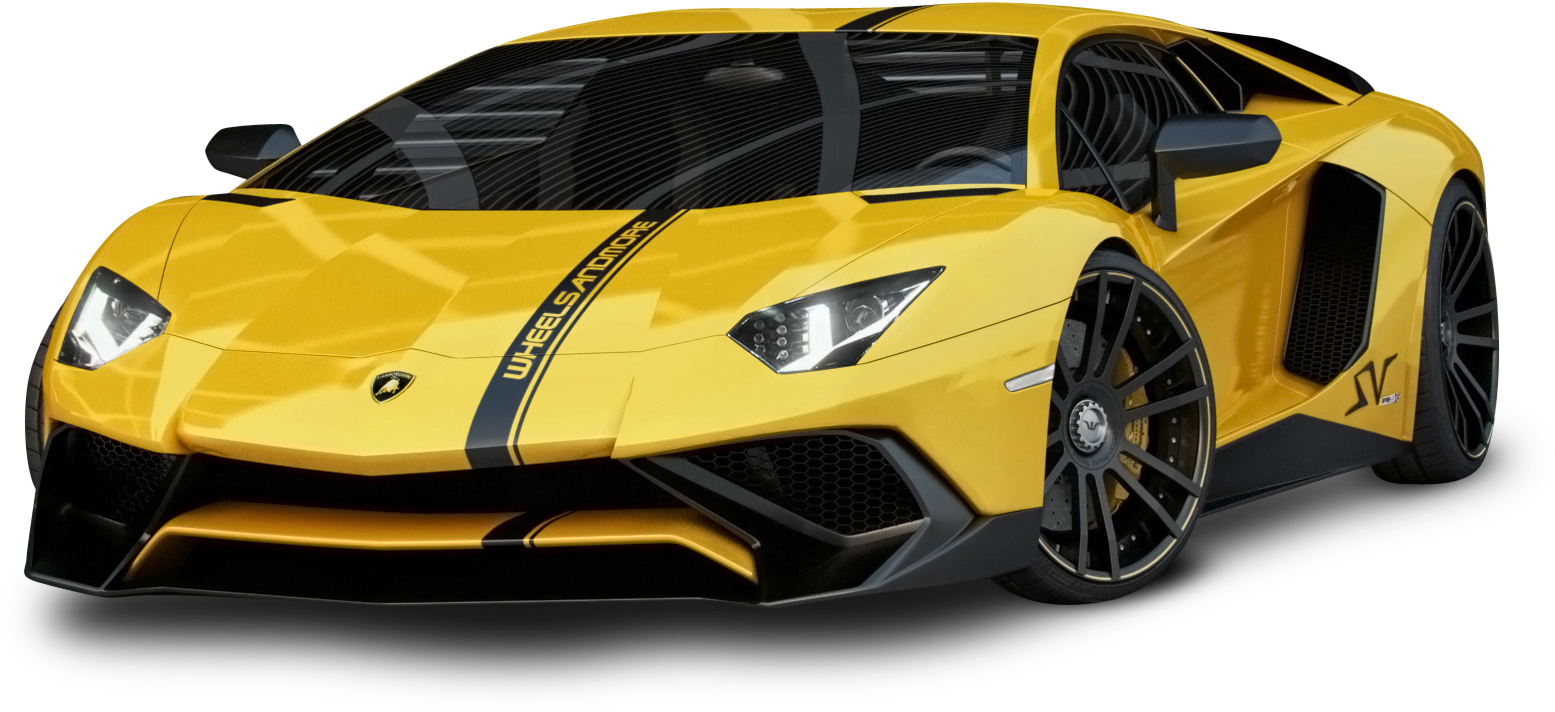 Yellow Lamborghini Aventador Side View PNG