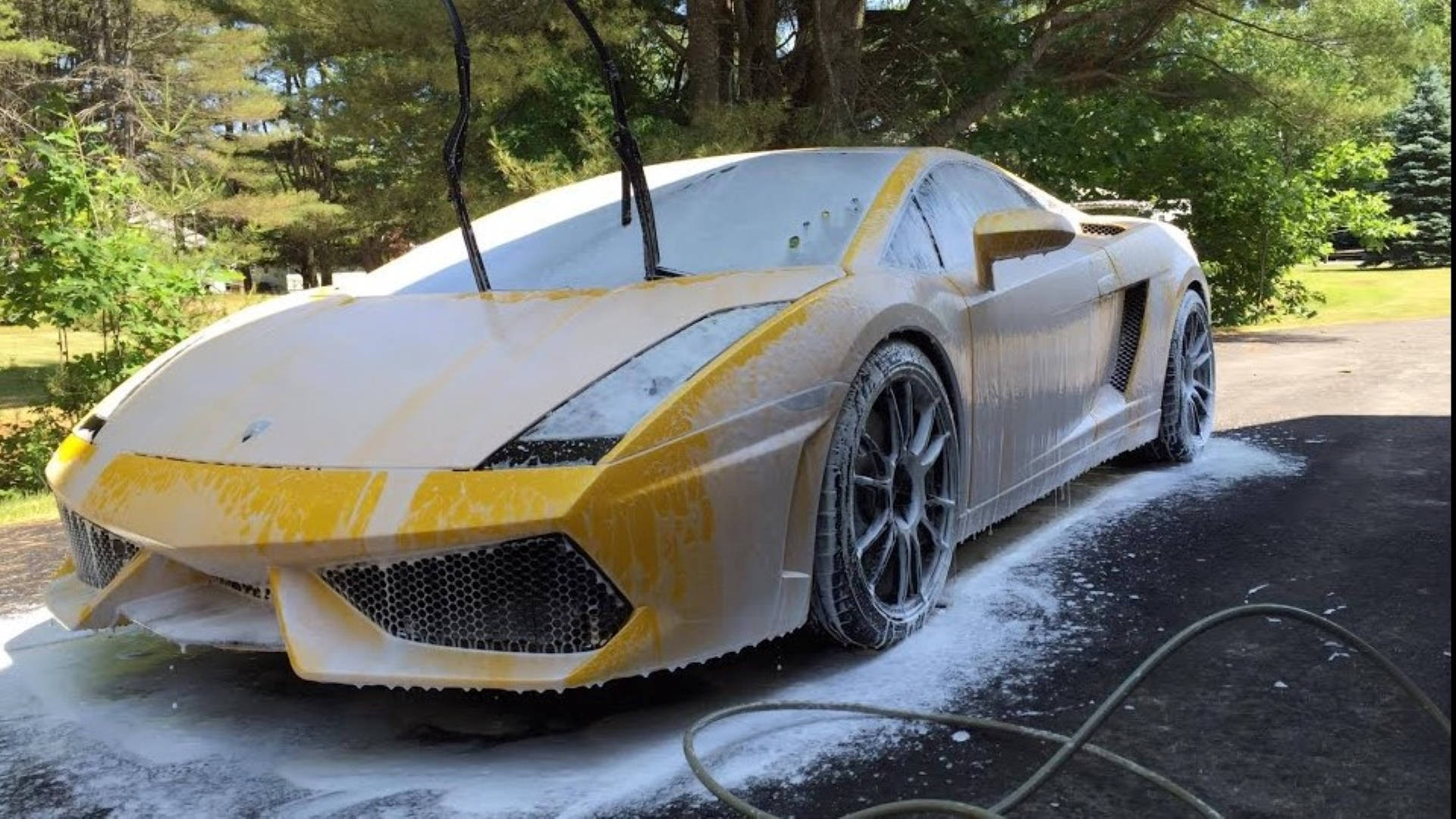 Yellow Lamborghini Car Wash Time Wallpaper