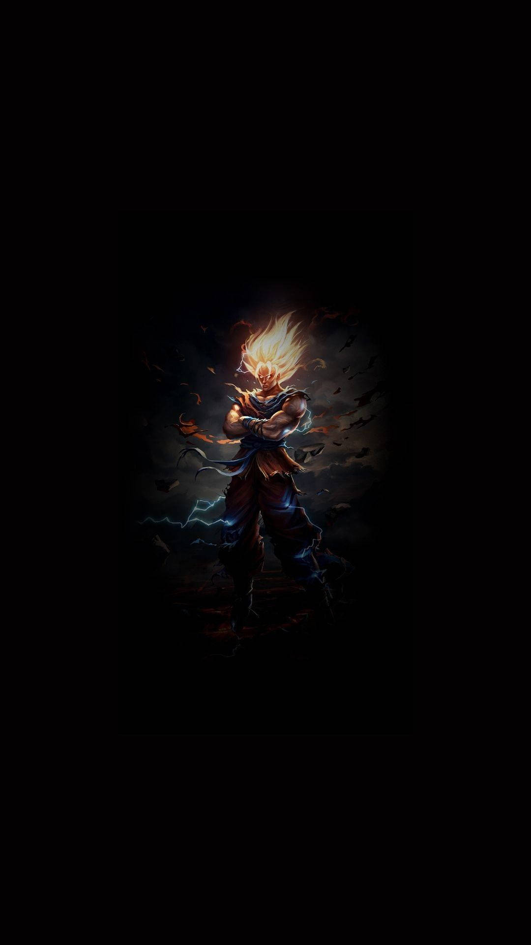 Tapetgul Upplyst Super Saiyan Son Goku Iphone Bakgrund. Wallpaper