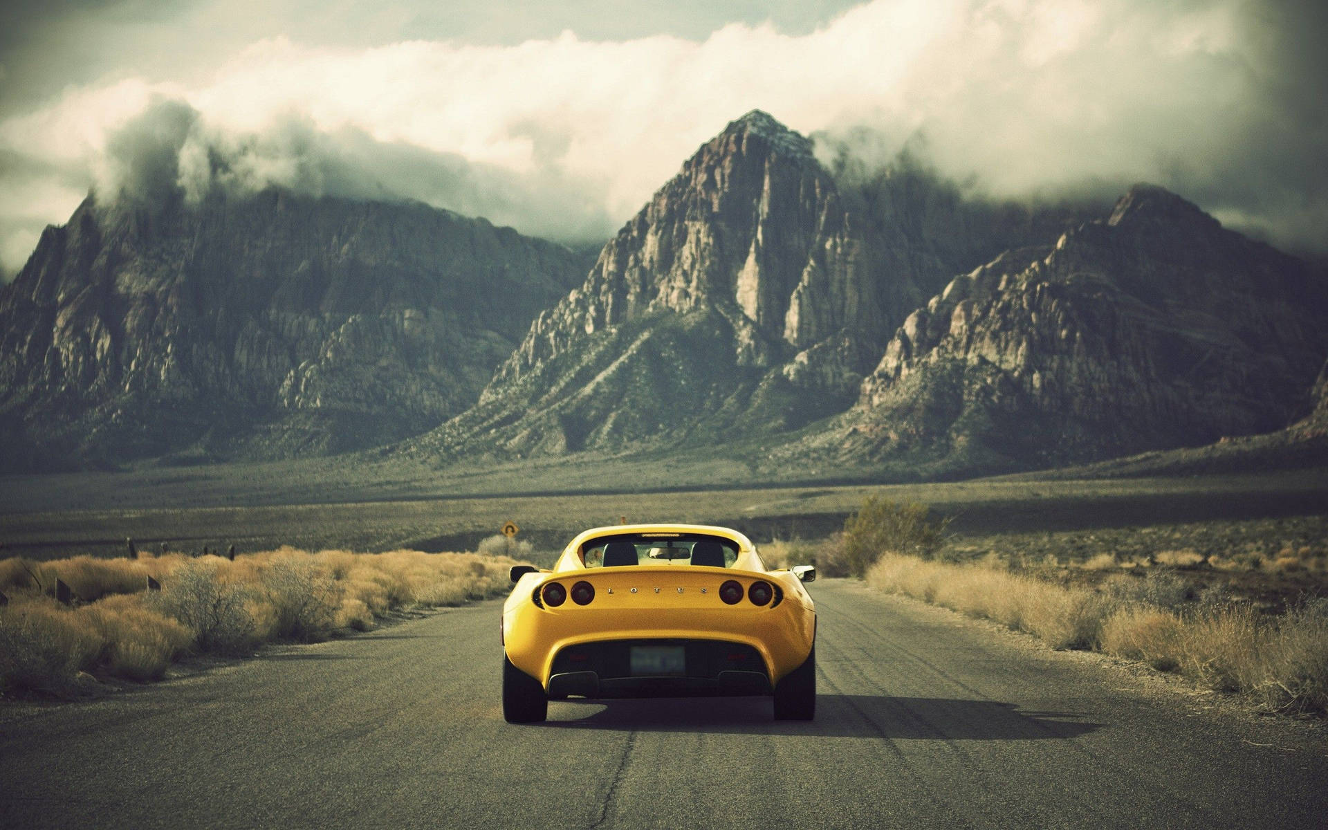 Yellow Lotus Car Landscape Wallpaper
