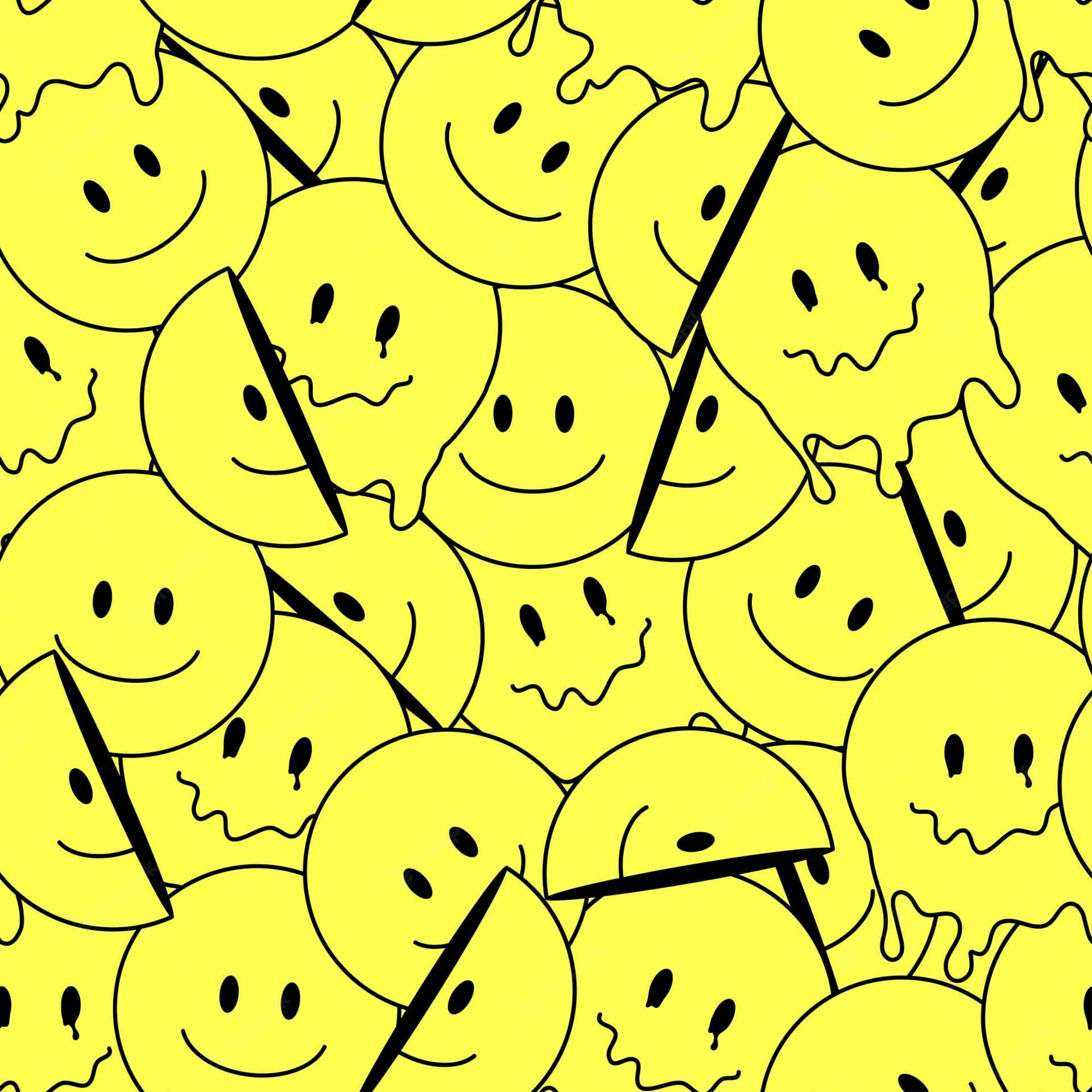 Gelbesgeschmolzenes Nahtloses Muster Ästhetisches Psychedelisches Smiley-gesicht. Wallpaper