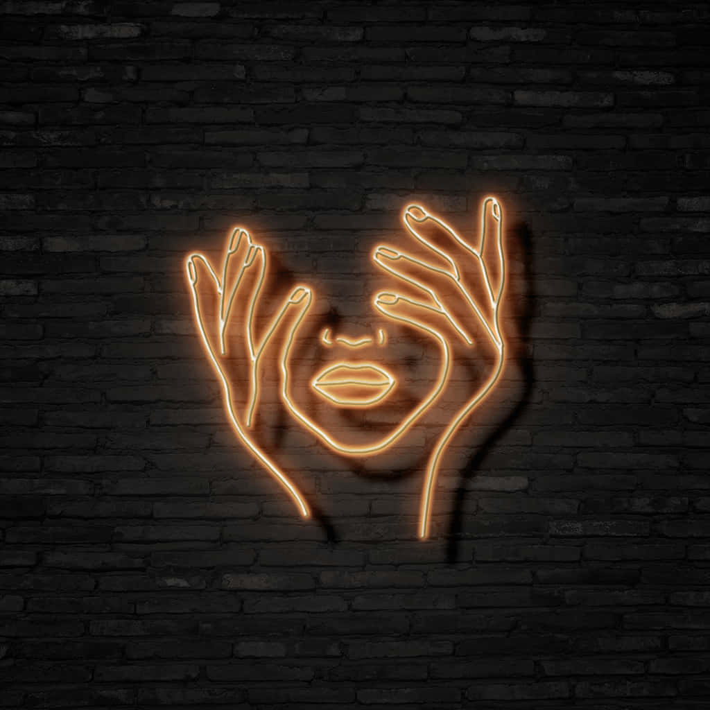 Neonschild Einer Frau, Die Ihre Hände Vor Ihr Gesicht Hält. Wallpaper