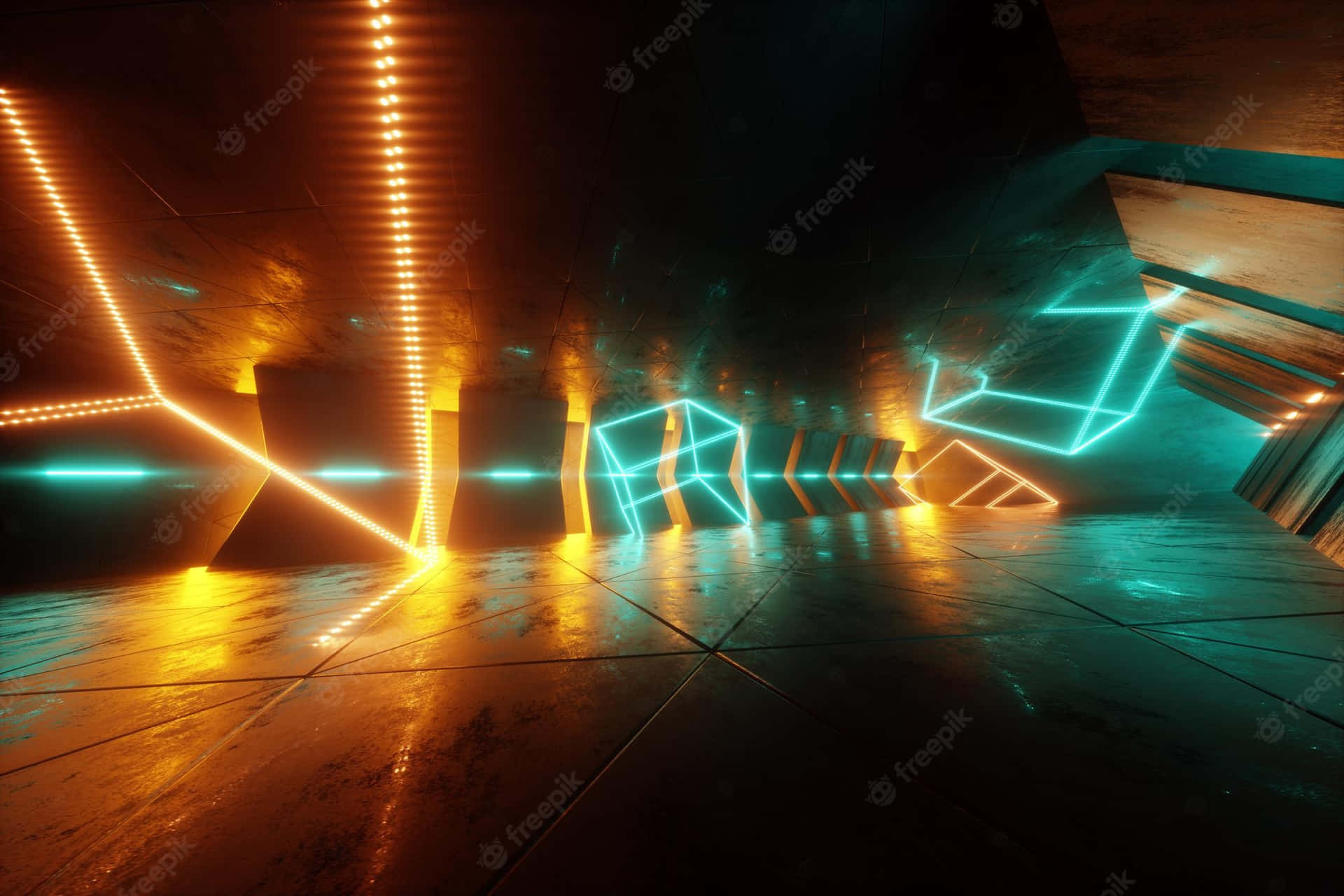 En futuristisk tunnel med neon lys Wallpaper