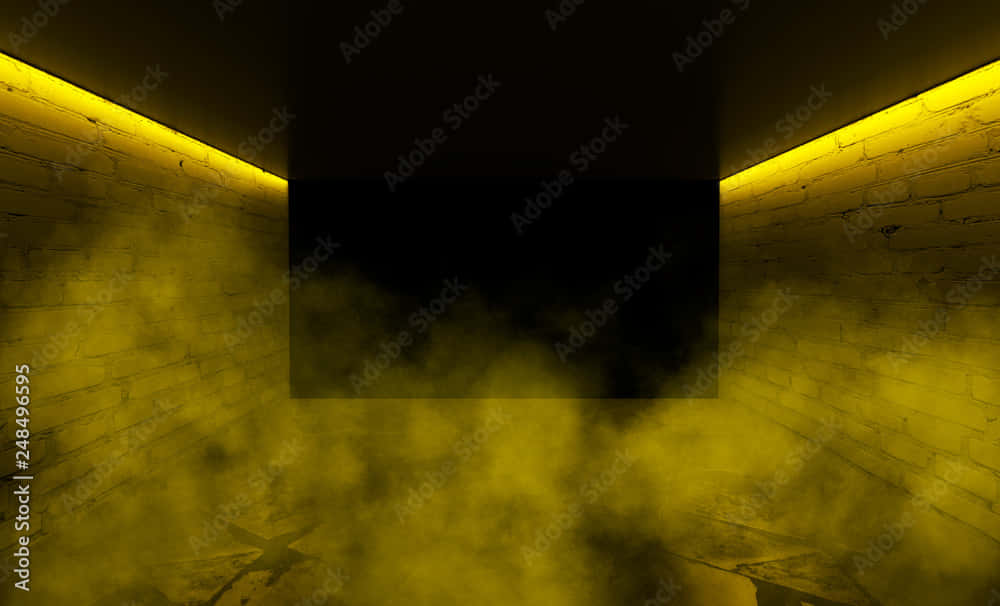 A Yellow Smokey Room With A Black Wall Wallpaper