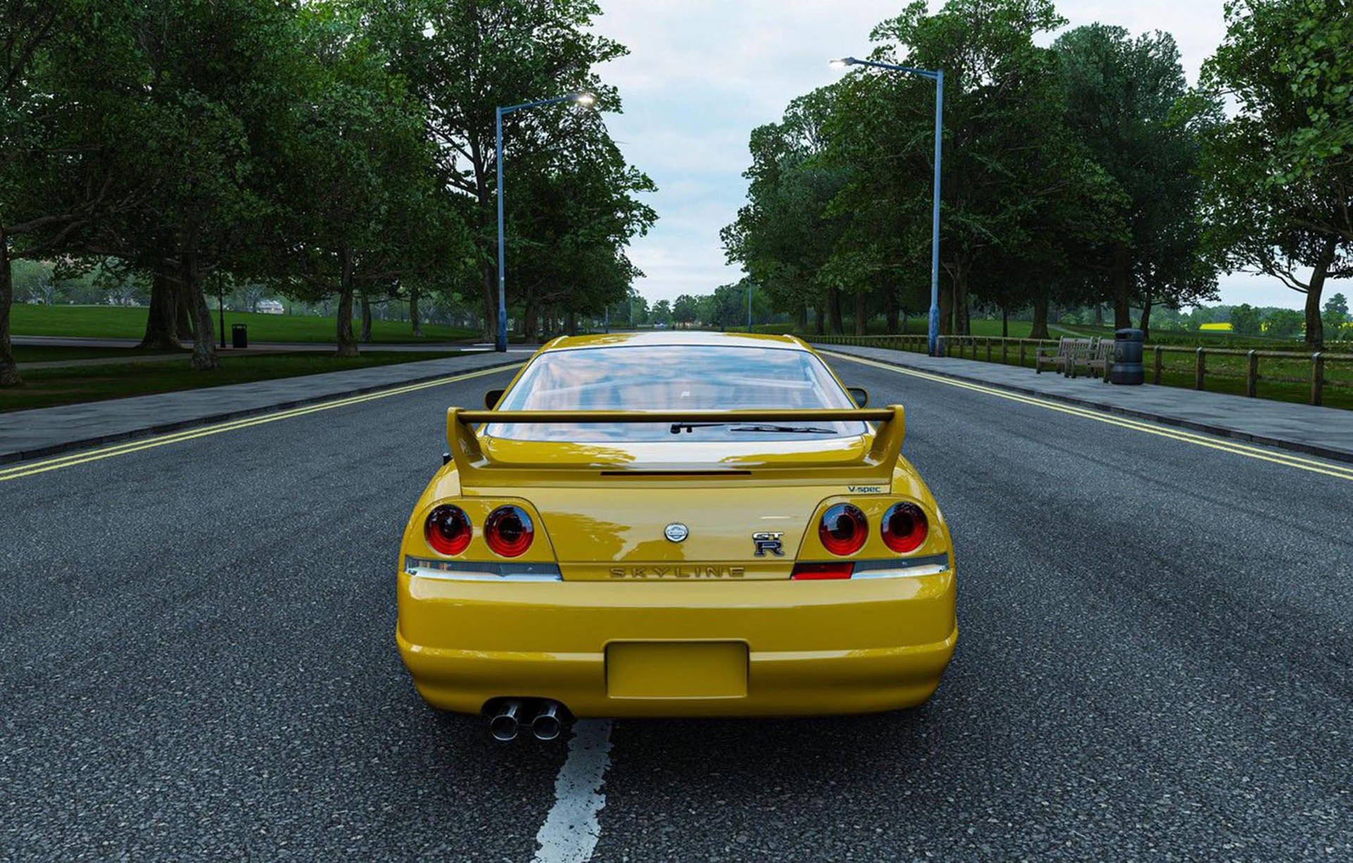 Yellow Nissan Skyline Gtr R33 Rear Wallpaper