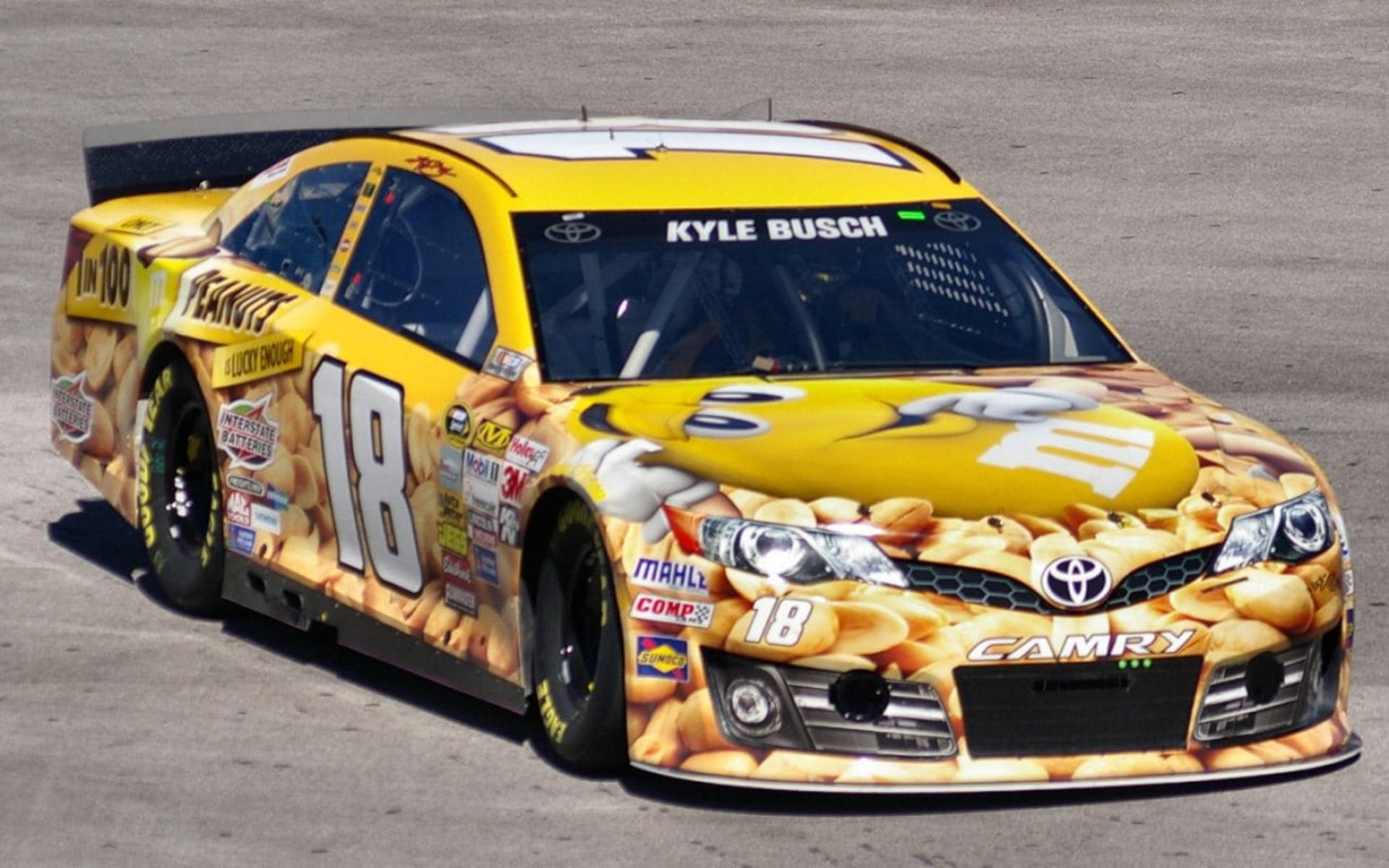 Yellow Number 18 Kyle Busch Car Wallpaper