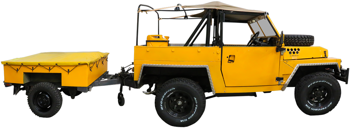 Yellow Offroad Vehiclewith Trailer PNG
