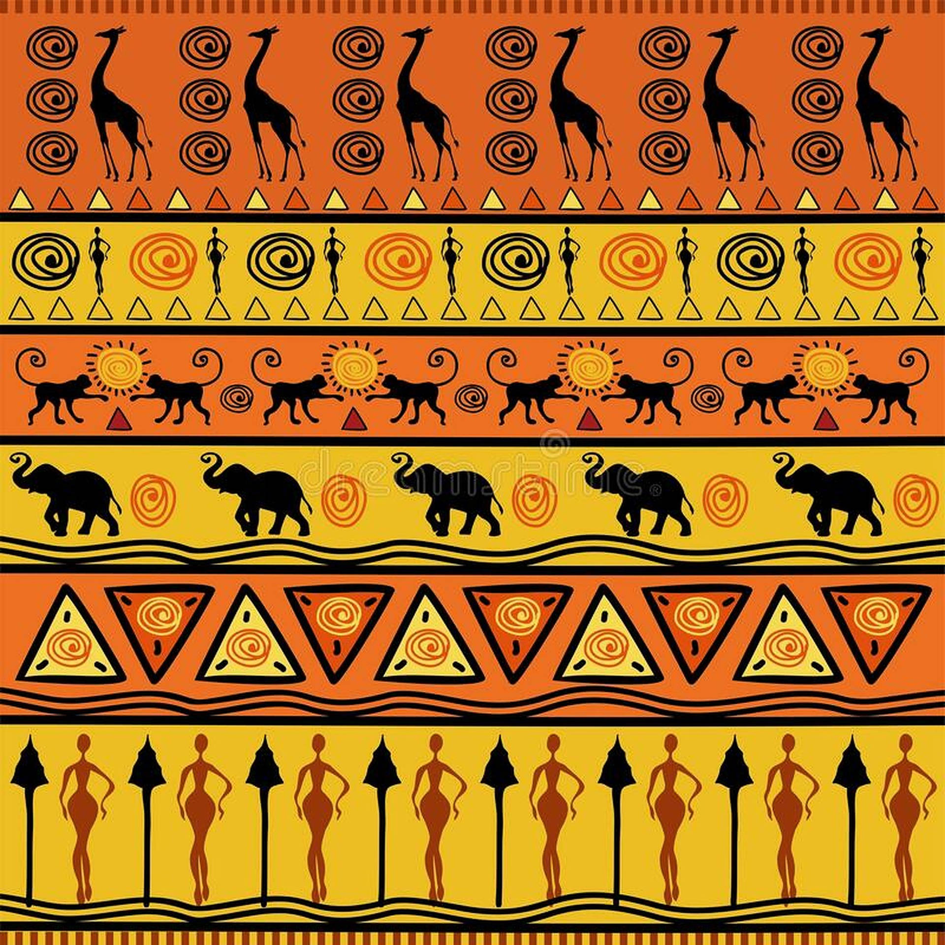 Yellow Orange African Art Wallpaper