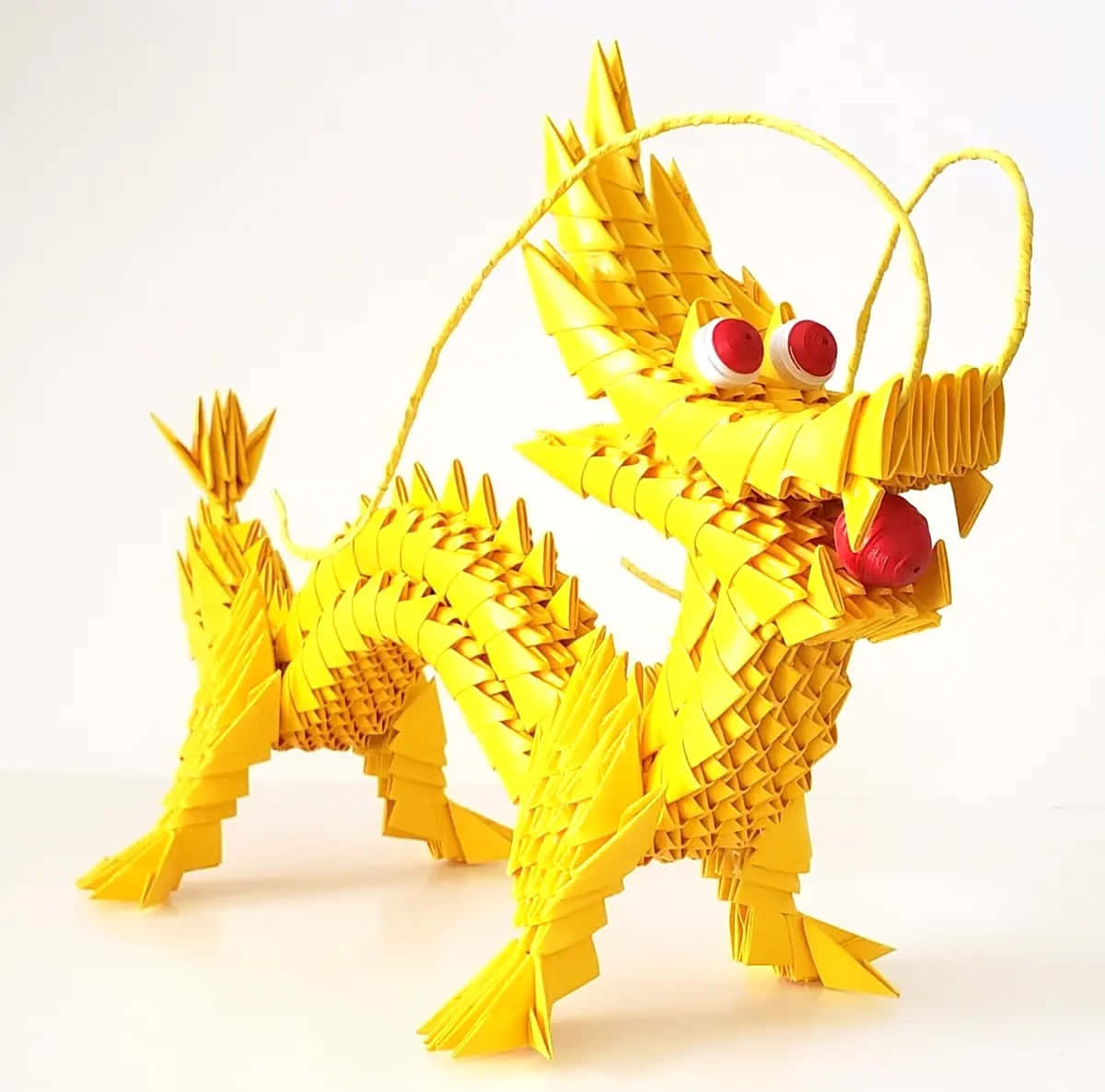 Yellow Origami Dragon Sculpture Wallpaper