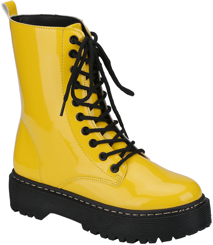 Yellow Patent Leather Lace Up Boot PNG