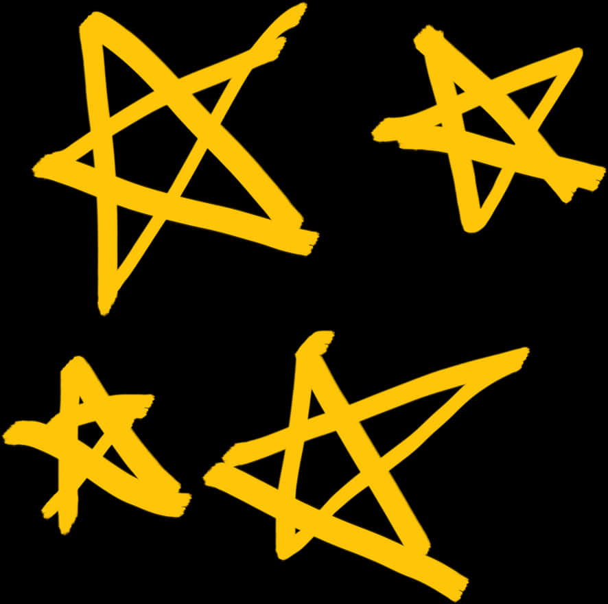 Yellow Pentagramson Black Background PNG